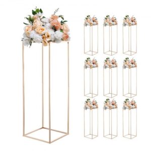Stojak na kwiaty weselne VEVOR 280x280x800 mm, 10 szt. Stojaki na kwiaty, stojaki na kwiaty z metalową półką, złote prostokątne stołki na rośliny na wesela, imprezy, urodziny, stojaki na dekoracje stołu