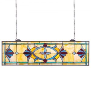 Panel witrażowy VEVOR (813 x 250 mm) wiszący witraż z łańcuszkiem, witraż w stylu Tiffany do zawieszenia, tradycyjny prostokątny, zabytkowy, rękodzielniczy wystrój okienny do kuchni i kościoła
